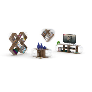 English Elm Furnishome Mid Century Modern Tv Stand With 4 Open Shelves For 68-Inch Tvs - Walnut & Chrome Elegance B02949472