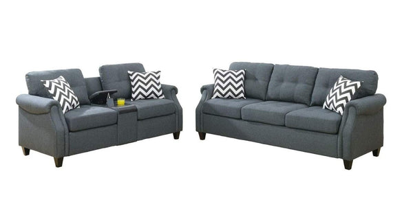 English Elm 2pcs Polyfiber Sofa and Loveseat Set with Console Usb Port Throw Pillows Included B011S00113