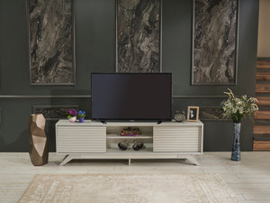 English Elm Furnishome Luxia Mid Century Modern Tv Stand - Stylish 67" Unit With Sliding Doors & Shelves In Grey B02949494