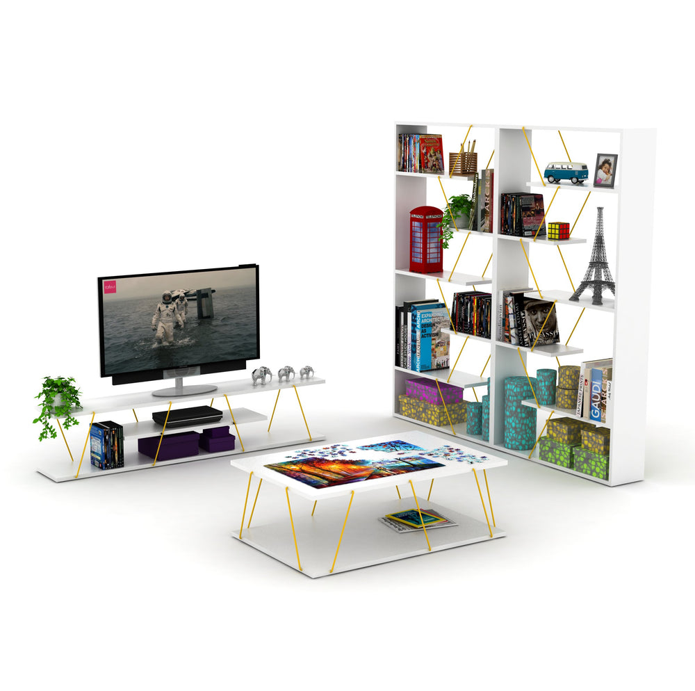 English Elm Furnish Modern Industrial 6-Shelf Etagere Bookcase In White/Yellow - Stylish Large Organizer For Home B02949514