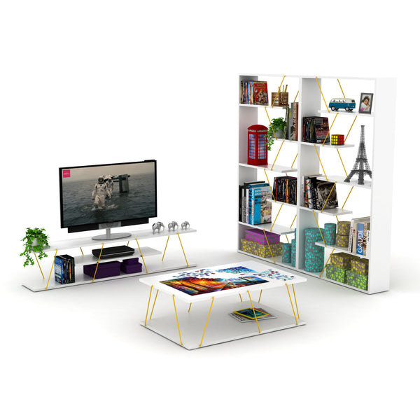 English Elm Furnish Modern Industrial 6-Shelf Etagere Bookcase In White/Yellow - Stylish Large Organizer For Home B02949514