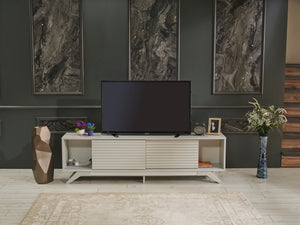 English Elm Furnishome Luxia Mid Century Modern Tv Stand - Stylish 67" Unit With Sliding Doors & Shelves In Grey B02949494