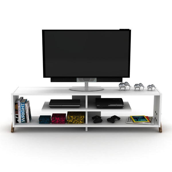 English Elm Furnishome Mid Century Modern Tv Stand With 4 Open Shelves, Solid Wood Legs & Easy Cable Management B02949476