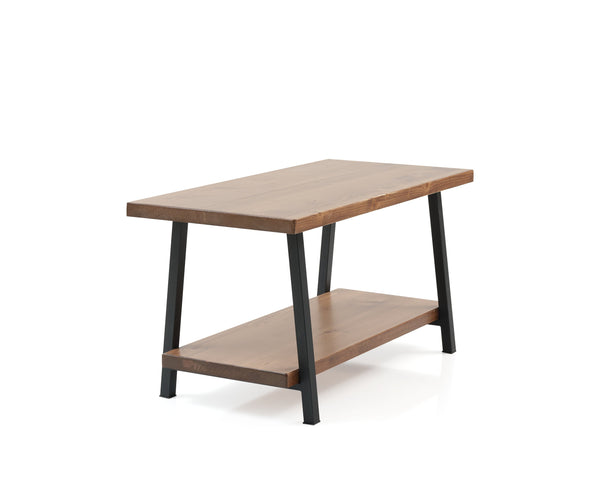 English Elm Furnish Rustic Solid Wood Coffee Table 39'' With Open Shelf - Ideal For Living Rooms & Versatile Use B02949565