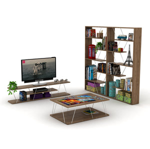 English Elm Furnish Industrial Open-Back Etagere Bookcase With 6 Shelves, Walnut-Chrome, Modern Storage Solution B02949512