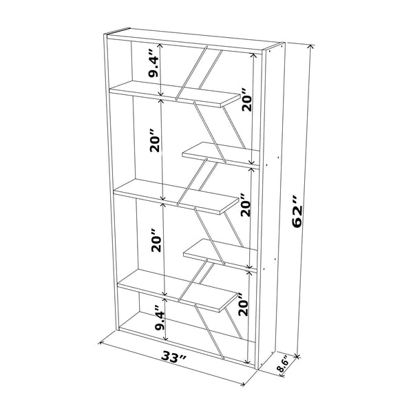 English Elm Furnish Modern 5-Tier Wood Frame Etagere with Blue Metal Open Shelves — Sturdy Industrial Bookcase Organizer B029P328570