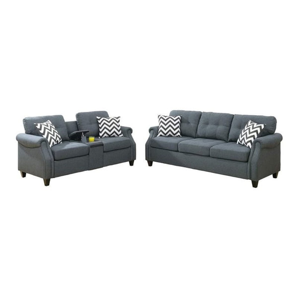English Elm 2pcs Polyfiber Sofa and Loveseat Set with Console Usb Port Throw Pillows Included B011S00113