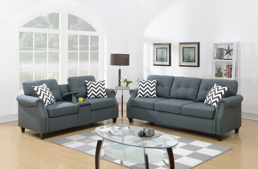 English Elm 2pcs Polyfiber Sofa and Loveseat Set with Console Usb Port Throw Pillows Included B011S00113