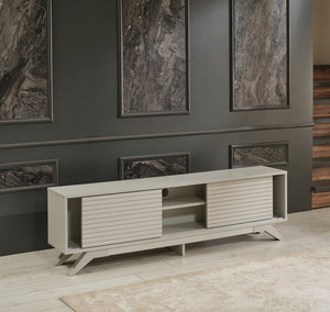 English Elm Furnishome Luxia Mid Century Modern Tv Stand - Stylish 67" Unit With Sliding Doors & Shelves In Grey B02949494