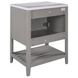 English Elm [Video] 24" Grey Modern Sleek Bathroom Vanity Elegant Ceramic Sink With Solid Wood Frame Open Style Shelf (Old Sku: Jl000004Aae)