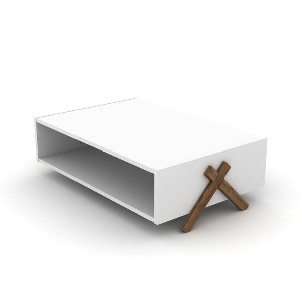 English Elm Ht Design Modern Walnut/White Cross Legs Rectangular Coffee Table With Interior Shelving & Style B02949563
