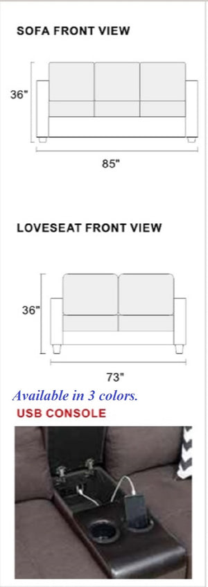 English Elm 2pcs Polyfiber Sofa and Loveseat Set with Console Usb Port Throw Pillows Included B011S00113