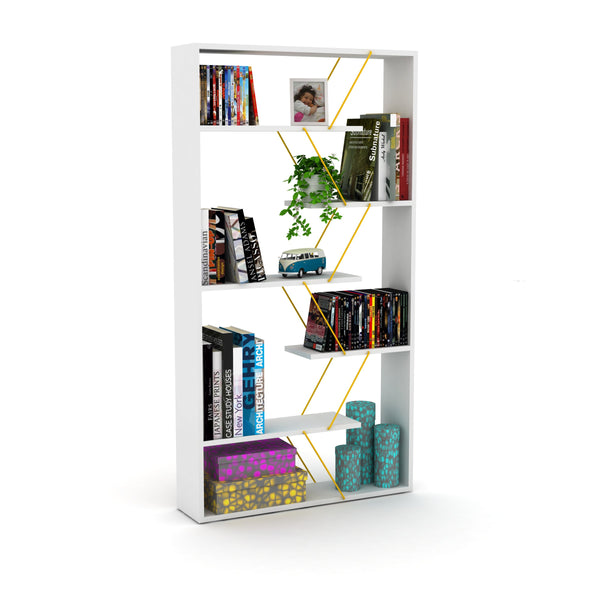 English Elm Furnish Modern Industrial 6-Shelf Etagere Bookcase In White/Yellow - Stylish Large Organizer For Home B02949514