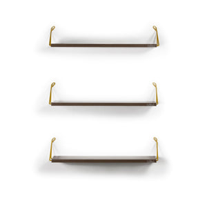 English Elm Altai Rustic Floating Wall Shelves Set with Metal Brackets — Triple Hanging Solid Wood Display for Books and Decor (25x9x3) Walnut B02949543