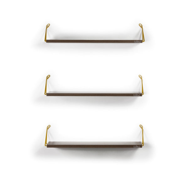 English Elm Altai Rustic Floating Wall Shelves Set with Metal Brackets — Triple Hanging Solid Wood Display for Books and Decor (25x9x3) Walnut B02949543