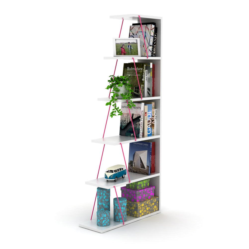 English Elm Furnish Modern 5-Tier Ladder Bookshelf For Small Spaces – Elegant White & Pink Storage Organizer, Stylish Design B02949518