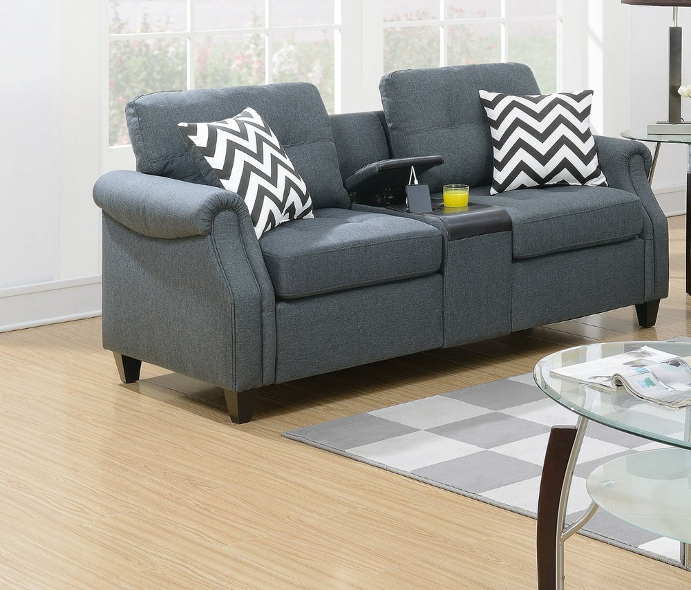English Elm 2pcs Polyfiber Sofa and Loveseat Set with Console Usb Port Throw Pillows Included B011S00113