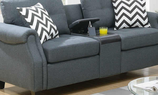 English Elm 2pcs Polyfiber Sofa and Loveseat Set with Console Usb Port Throw Pillows Included B011S00113