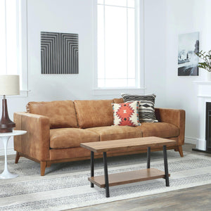 English Elm Furnish Rustic Solid Wood Coffee Table 39'' With Open Shelf - Ideal For Living Rooms & Versatile Use B02949565