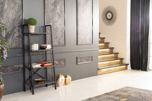 English Elm Leon 5 Tier Modern Ladder Bookshelf — Space-Saving Metal Frame Bookcase with Solid Wood Shelves for Living Room and Office (59" x 16") Grey B02949534