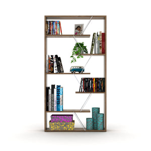 English Elm Furnish Industrial Open-Back Etagere Bookcase With 6 Shelves, Walnut-Chrome, Modern Storage Solution B02949512