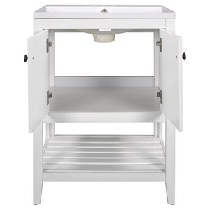 English Elm [video] 24 Inch Freestanding Bathroom Vanity Birch Wood Frame Ceramic Sink Open Shelf JL000004AAK