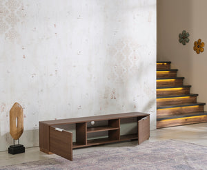 English Elm Furnishome Stylish Mid Century Modern Tv Stand With 2 Doors, 2 Shelves, Walnut Finish – 66" Unit B02949497