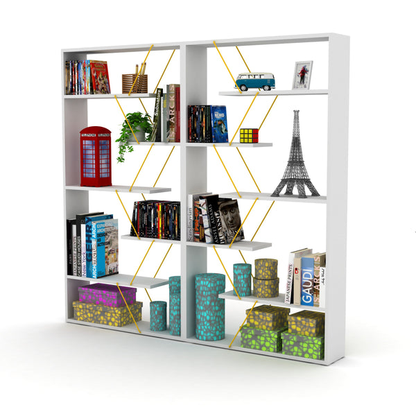 English Elm Furnish Modern Industrial 6-Shelf Etagere Bookcase In White/Yellow - Stylish Large Organizer For Home B02949514