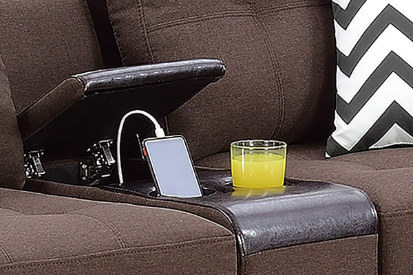 English Elm 2pcs Plush Polyfiber Sofa Set with Loveseat & USB Console, Cupholders, Pattern Pillows, Dark Coffee Finish B011S00114