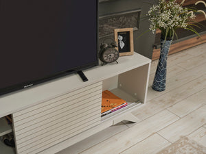 English Elm Furnishome Luxia Mid Century Modern Tv Stand - Stylish 67" Unit With Sliding Doors & Shelves In Grey B02949494