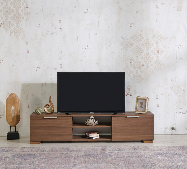 English Elm Furnishome Stylish Mid Century Modern Tv Stand With 2 Doors, 2 Shelves, Walnut Finish – 66" Unit B02949497