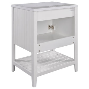English Elm [video] 24 Inch Freestanding Bathroom Vanity Birch Wood Frame Ceramic Sink Open Shelf JL000004AAK