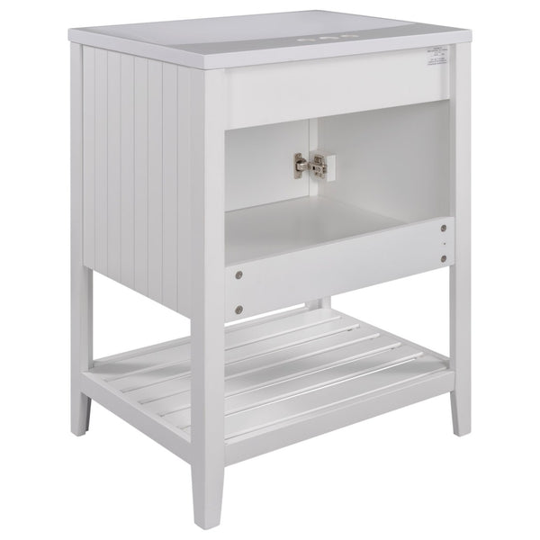 English Elm [video] 24 Inch Freestanding Bathroom Vanity Birch Wood Frame Ceramic Sink Open Shelf JL000004AAK