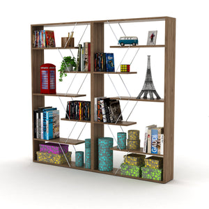 English Elm Furnish Industrial Open-Back Etagere Bookcase With 6 Shelves, Walnut-Chrome, Modern Storage Solution B02949512