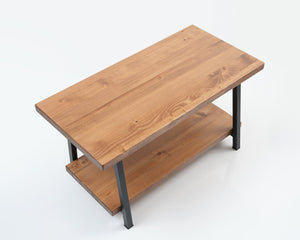 English Elm Furnish Rustic Solid Wood Coffee Table 39'' With Open Shelf - Ideal For Living Rooms & Versatile Use B02949565