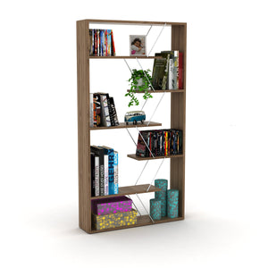 English Elm Furnish Industrial Open-Back Etagere Bookcase With 6 Shelves, Walnut-Chrome, Modern Storage Solution B02949512