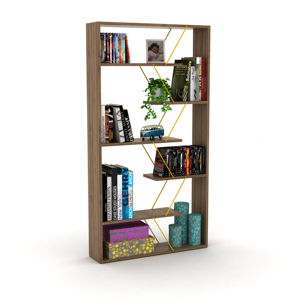 English Elm Furnish Modern Industrial Wood Frame Etagere 6-Shelf Bookcase With Open Back For Stylish Storage B02949511