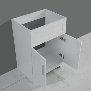 English Elm 24in White Laundry Utility Cabinet Combo with Brushed Stainless Sink, Tall Faucet, Soft-Close Hinges W1223S00010