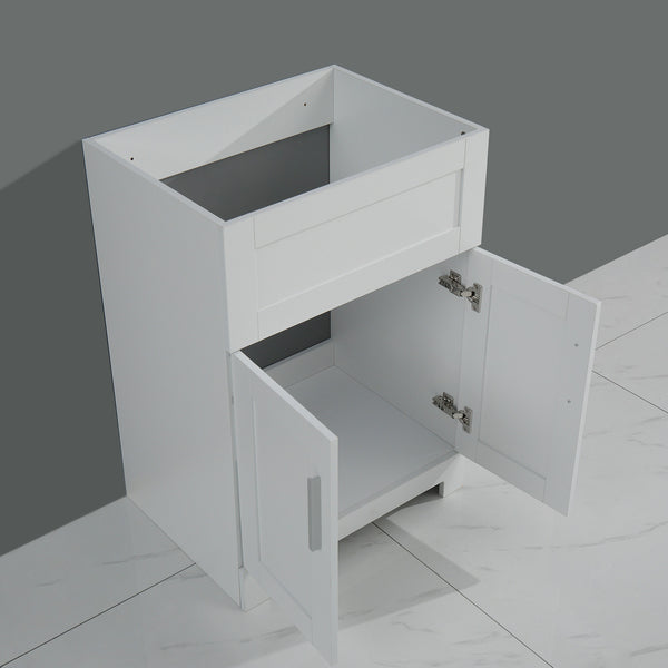 English Elm 24in White Laundry Utility Cabinet Combo with Brushed Stainless Sink, Tall Faucet, Soft-Close Hinges W1223S00010