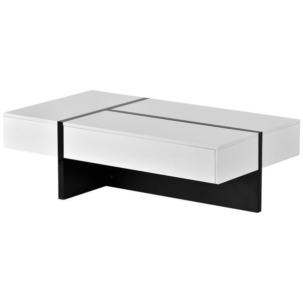 English Elm On-trend Gloss Rectangular Coffee Table with Drawer Black White Living Room WF292142AAK