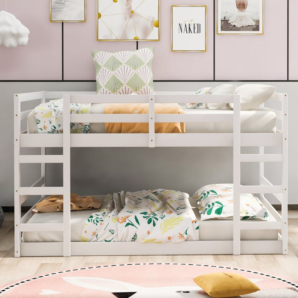 English Elm Twin Over Bunk Bed Solid Pine Frame White Finish Kids Room Space Saver N708P251024K