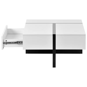 English Elm On-trend Gloss Rectangular Coffee Table with Drawer Black White Living Room WF292142AAK