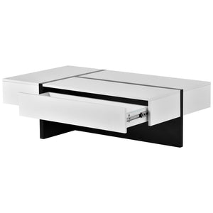 English Elm On-trend Gloss Rectangular Coffee Table with Drawer Black White Living Room WF292142AAK