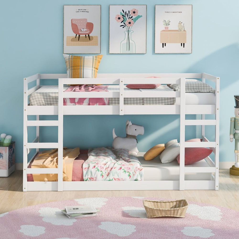 English Elm Twin Over Bunk Bed Solid Pine Frame White Finish Kids Room Space Saver N708P251018K