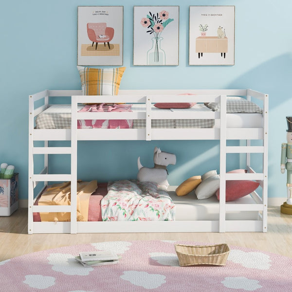 English Elm Twin Over Bunk Bed Solid Pine Frame White Finish Kids Room Space Saver N708P251018K
