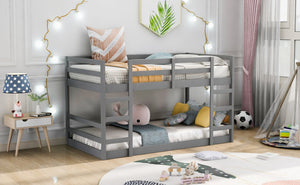 English Elm Twin Over Bunk Bed Solid Pine Frame Gray Finish Full Guardrail Kids Room N708P251018E