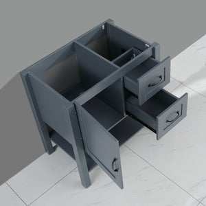 English Elm 30in Dark Hydron Blue Bathroom Vanity w/ Marble Pattern Top, Soft-Close Hinges, Bronze Handles W122346708