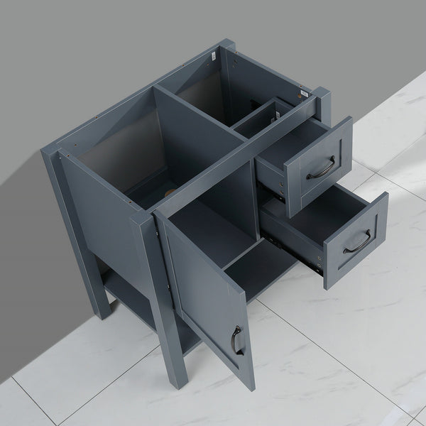 English Elm 30in Dark Hydron Blue Bathroom Vanity w/ Marble Pattern Top, Soft-Close Hinges, Bronze Handles W122346708