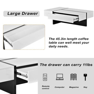 English Elm On-trend Gloss Rectangular Coffee Table with Drawer Black White Living Room WF292142AAK