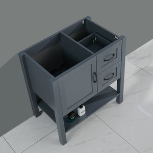 English Elm 30in Dark Hydron Blue Bathroom Vanity w/ Marble Pattern Top, Soft-Close Hinges, Bronze Handles W122346708